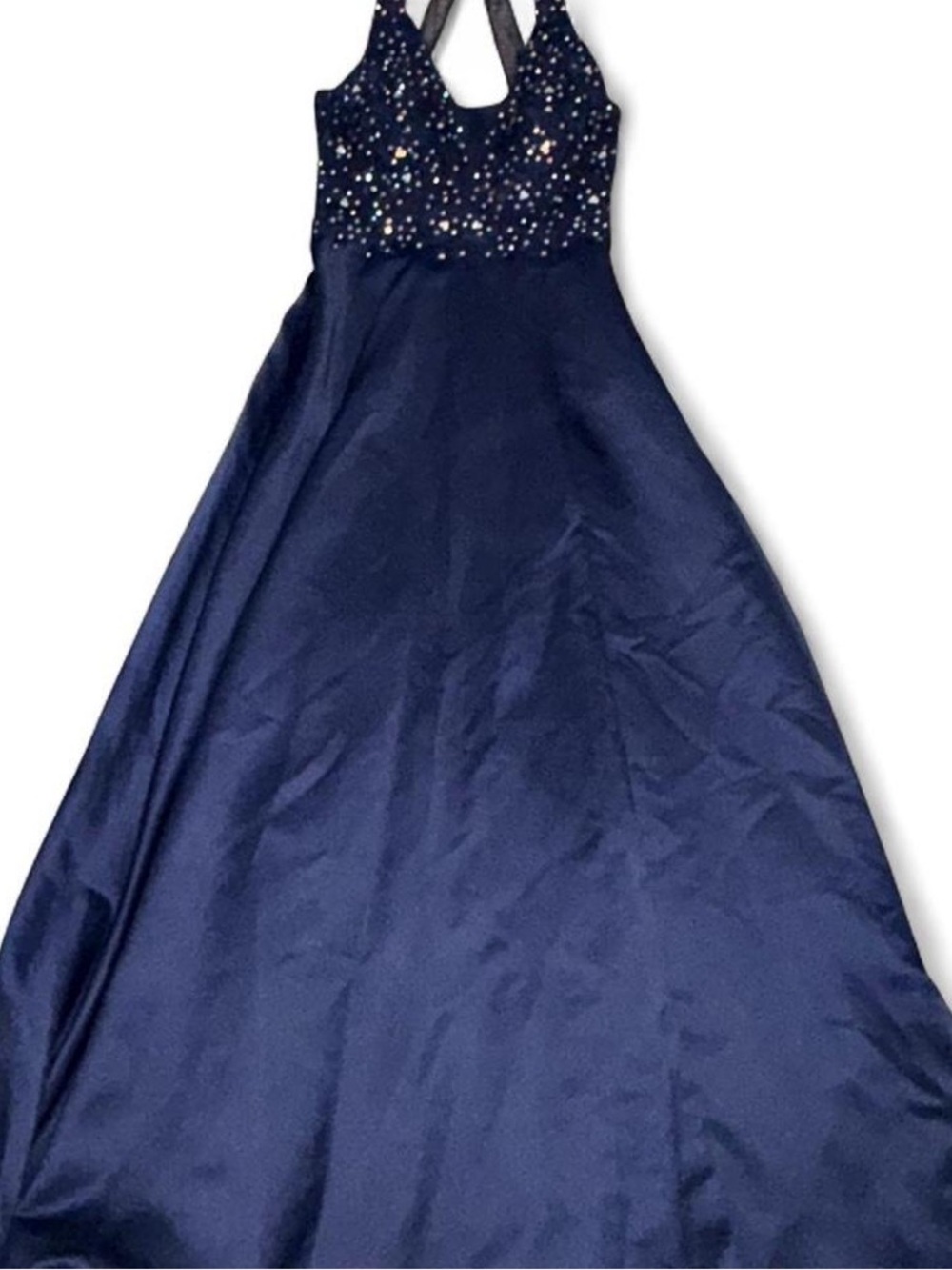 Blondie Nites Midnights & Magic Navy Embellished halter Prom Gown size 5 - Picture 3 of 8